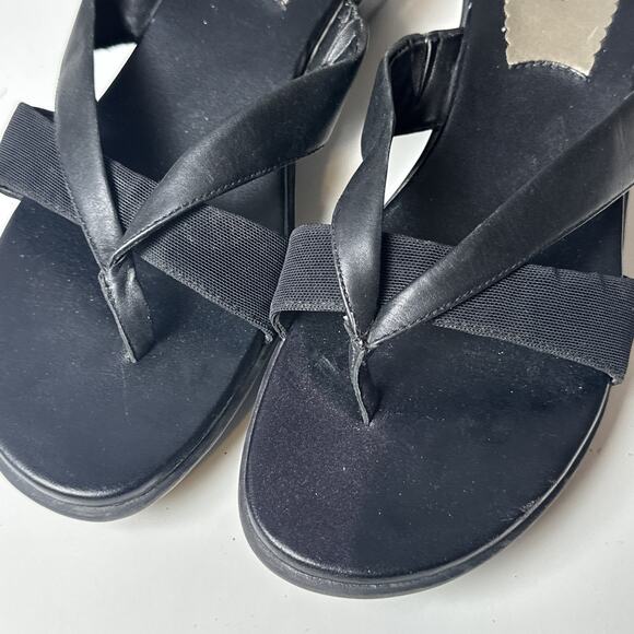 Bass Women's Heather Thong Sandals Black Leather Wedge Flip Flop Boho City Y2K 9 - Picture 7 of 16